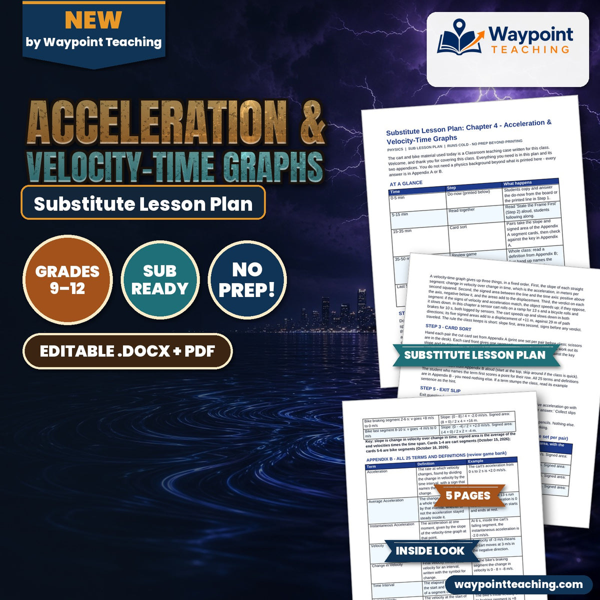 Acceleration & Velocity-Time Graphs Substitute Lesson Plan cover