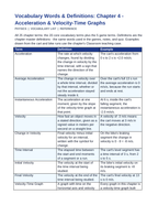 Acceleration & Velocity-Time Graphs Vocabulary Words & Definitions sample page