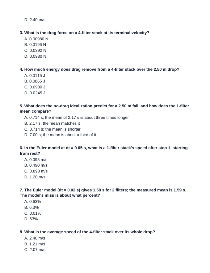 Aerodynamic Drag & Trajectory Modeling Lesson Quiz sample page