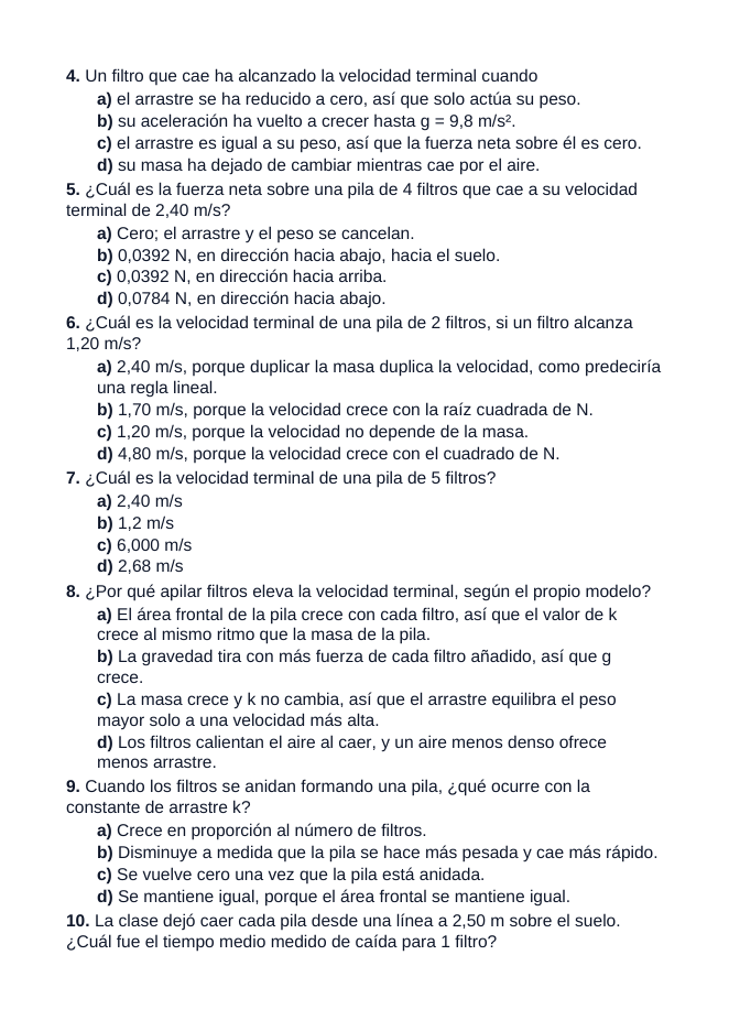 Aerodynamic Drag & Trajectory Modeling Spanish Unit Test sample page