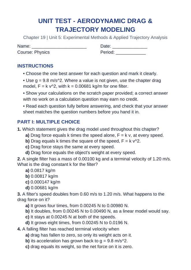 Aerodynamic Drag & Trajectory Modeling Unit Test sample page