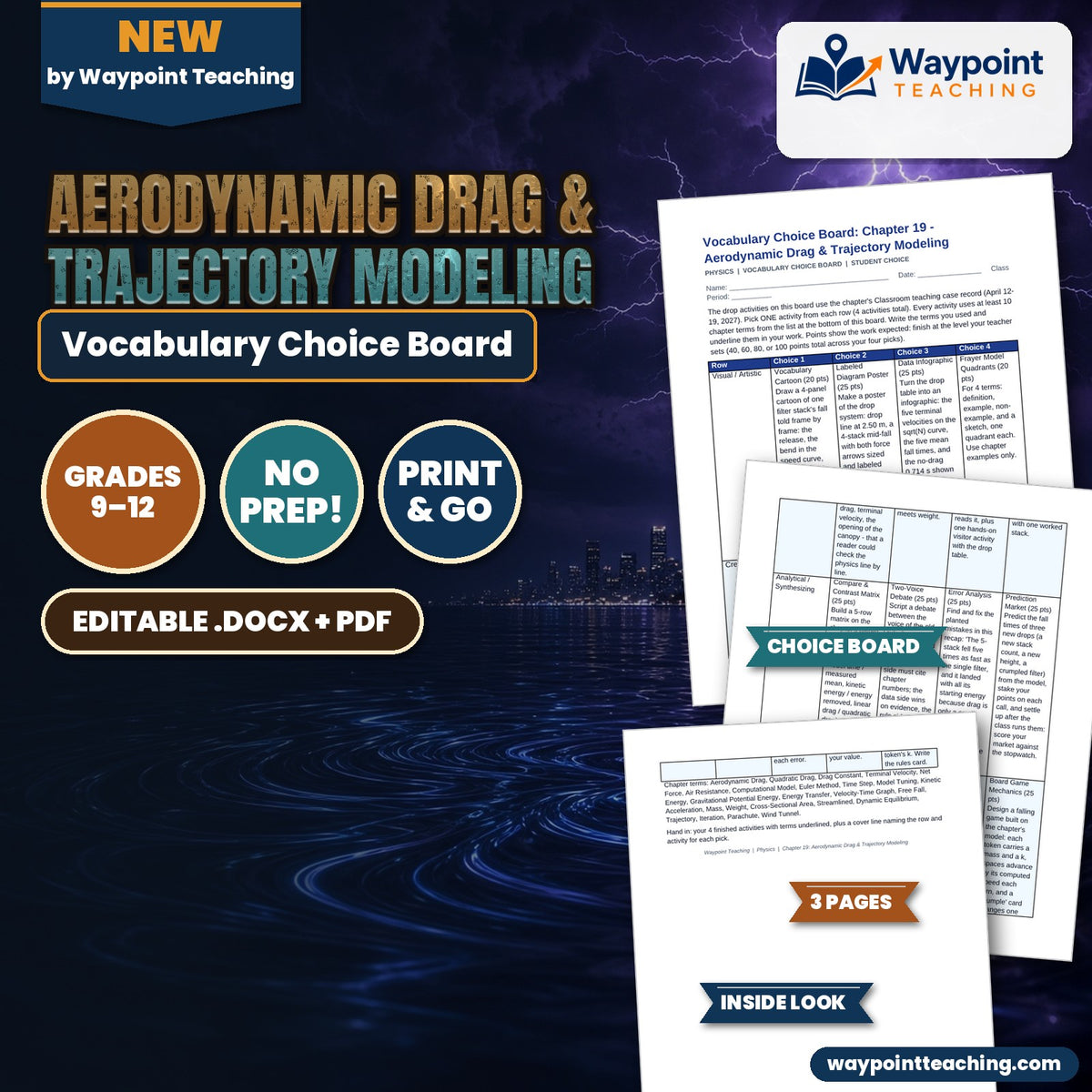 Aerodynamic Drag & Trajectory Modeling Vocabulary Choice Board cover