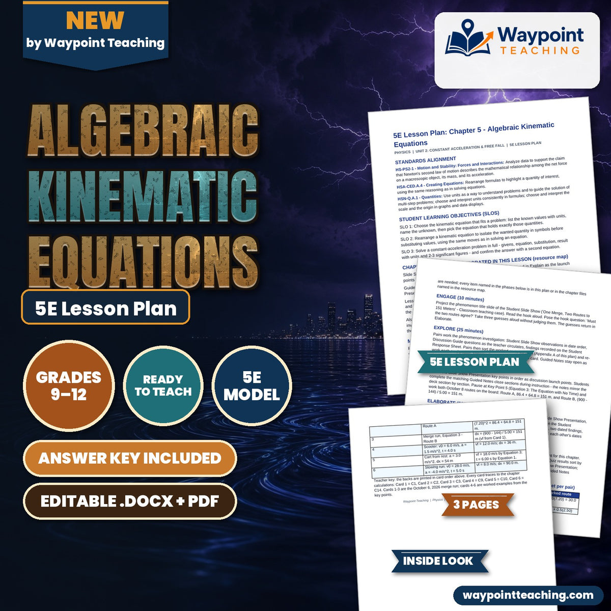Algebraic Kinematic Equations 5E Lesson Plan cover