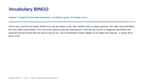 Algebraic Kinematic Equations BINGO Review Game sample page