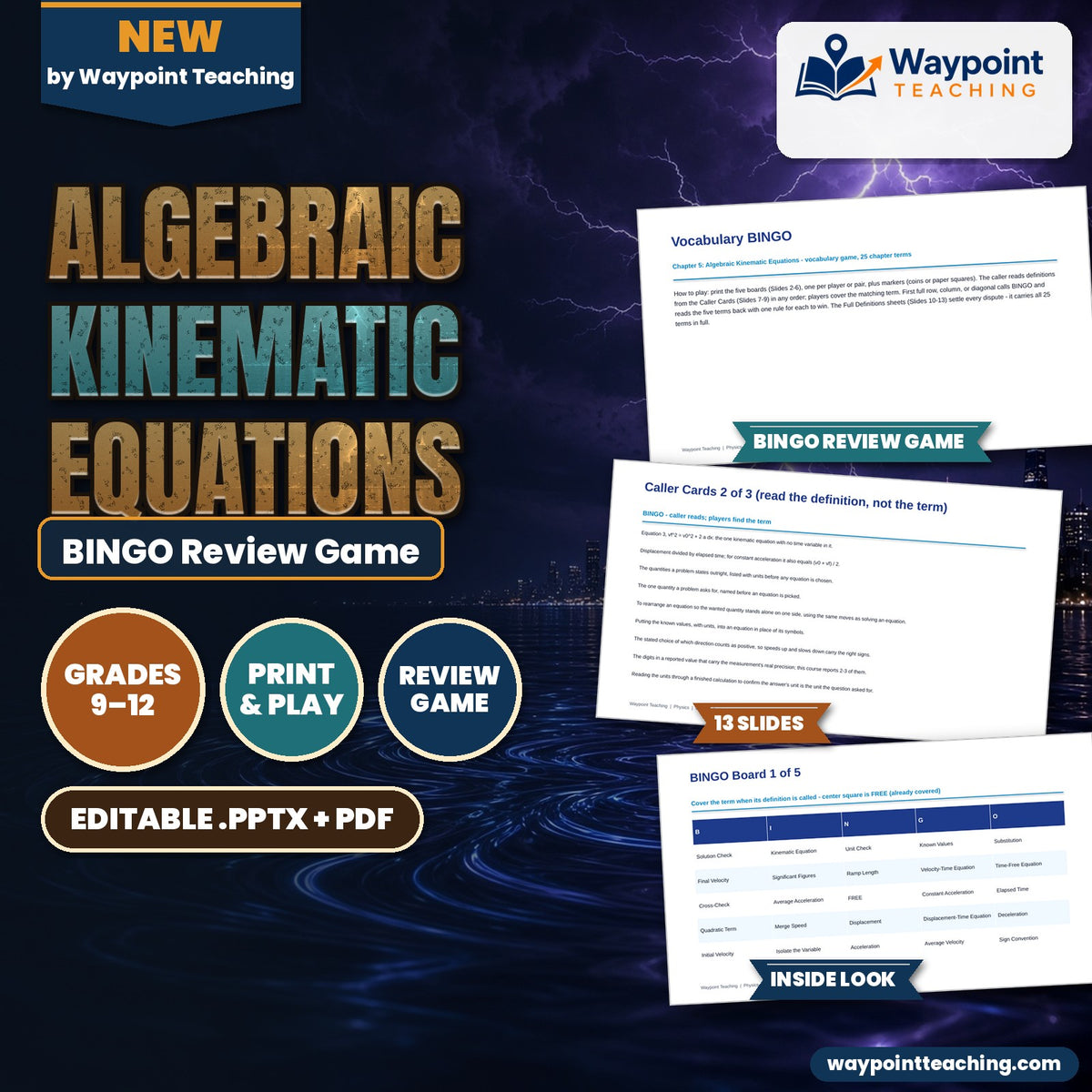 Algebraic Kinematic Equations BINGO Review Game cover