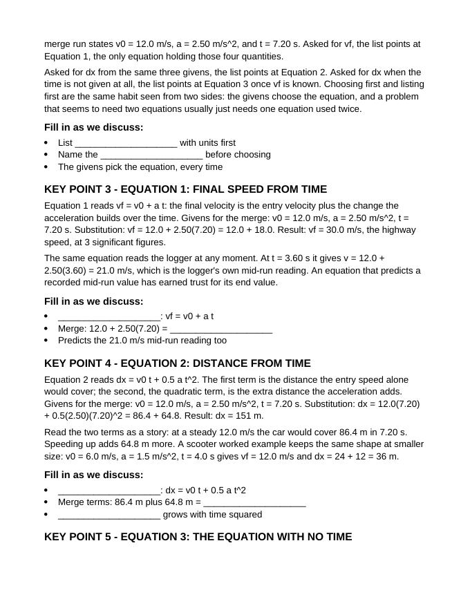 Algebraic Kinematic Equations Guided Notes sample page