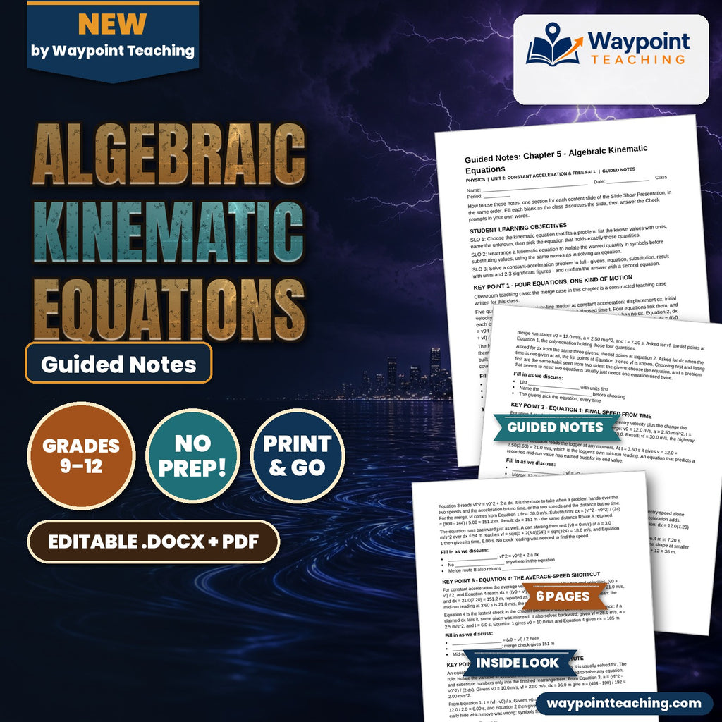 Algebraic Kinematic Equations Guided Notes cover