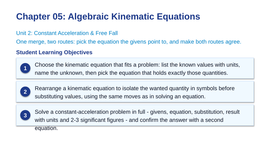 Algebraic Kinematic Equations Slide Show Presentation sample page