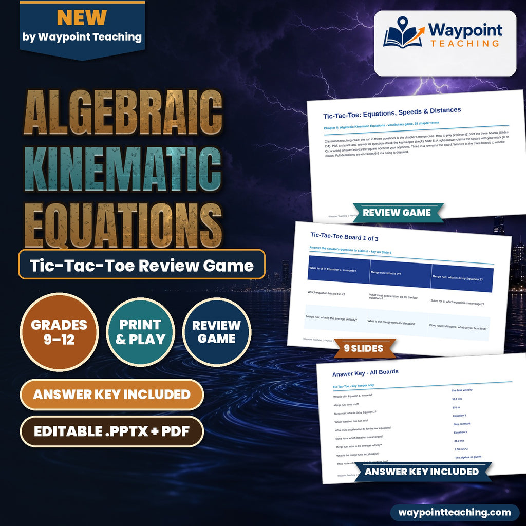 Algebraic Kinematic Equations Tic-Tac-Toe Review Game cover