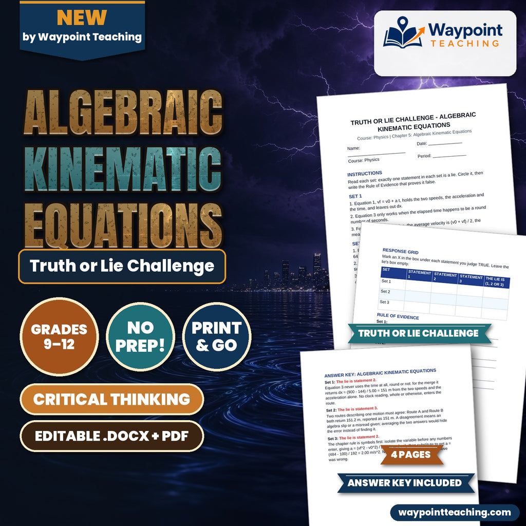 Algebraic Kinematic Equations Truth or Lie Challenge cover