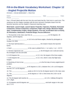 Angled Projectile Motion Fill-in-the-Blank Vocabulary Worksheet sample page