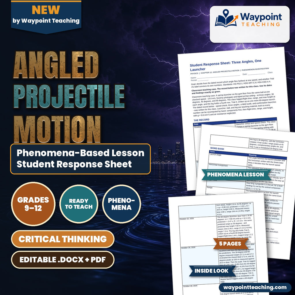 Angled Projectile Motion Phenomena-Based Lesson: Three Angles, One Launcher Student Response Sheet cover