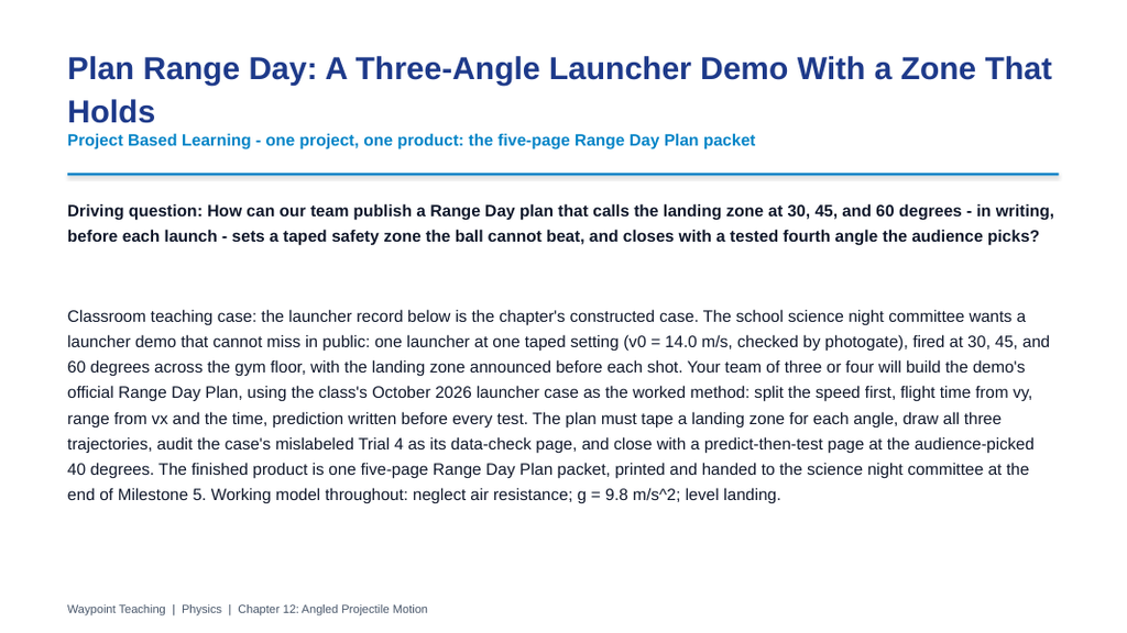 Angled Projectile Motion Project-Based Learning Activity sample page