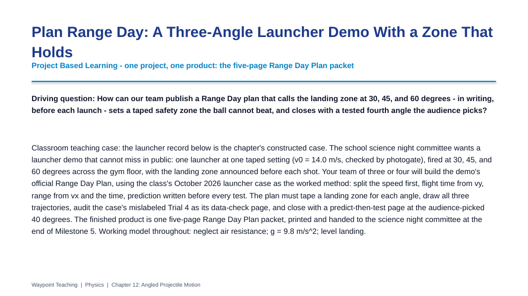 Angled Projectile Motion Project-Based Learning Activity sample page