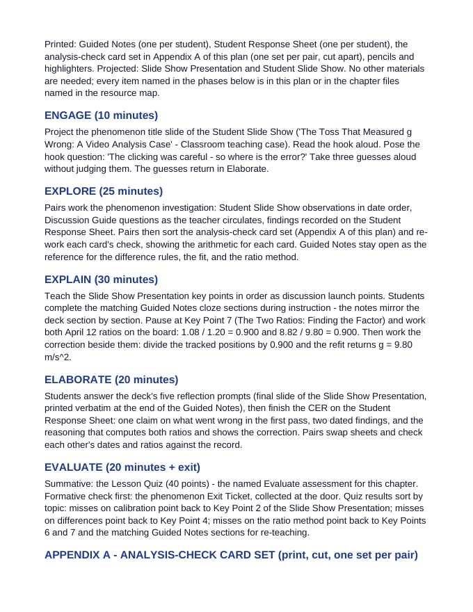 Digital Video Motion Analysis 5E Lesson Plan sample page