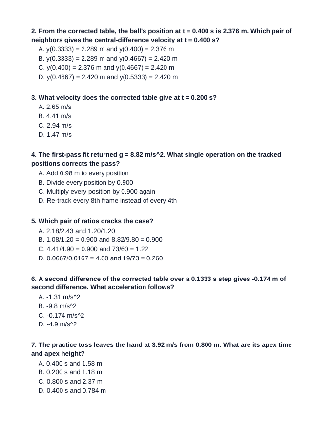 Digital Video Motion Analysis Lesson Quiz sample page