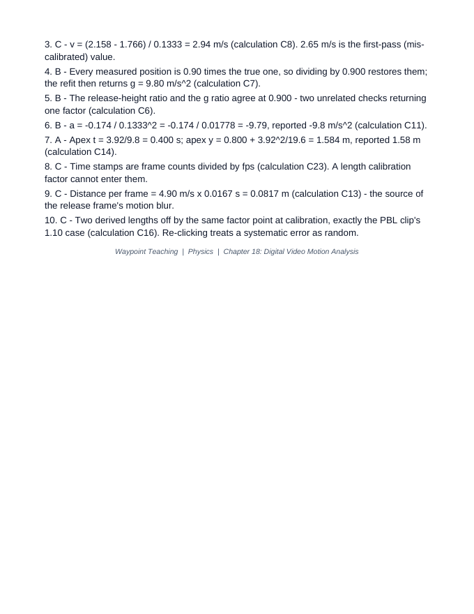 Digital Video Motion Analysis Lesson Quiz sample page