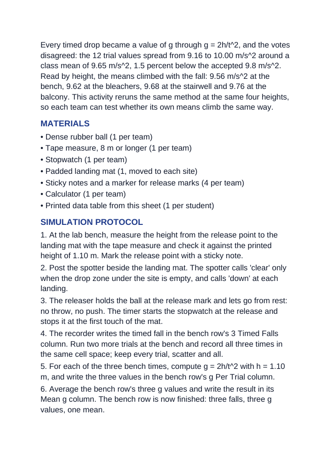Free Fall & Gravity Interactive Simulation sample page