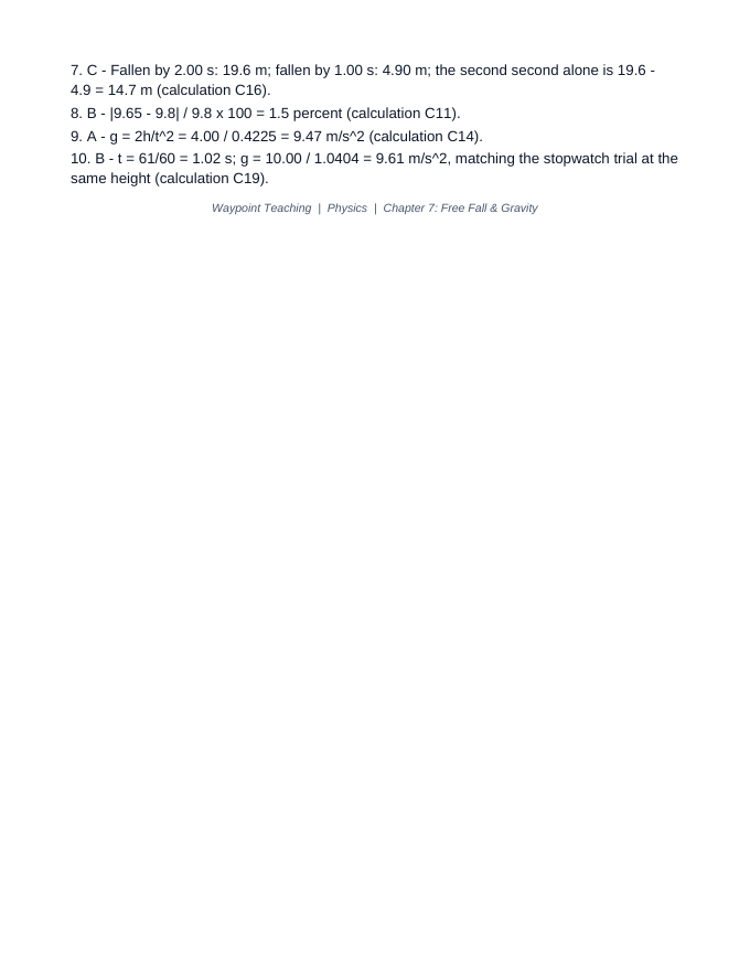 Free Fall & Gravity Lesson Quiz sample page