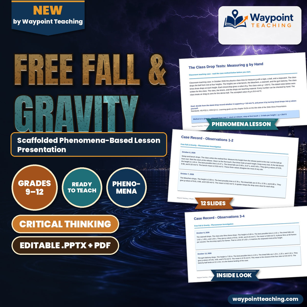 Free Fall & Gravity Scaffolded Phenomena-Based Lesson: The Class Drop Tests: Measuring g by Hand Presentation cover