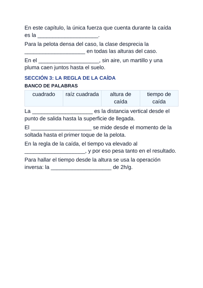Free Fall & Gravity Spanish Guided Notes sample page