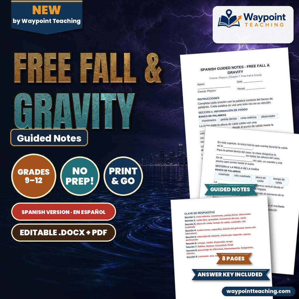 Free Fall & Gravity Spanish Guided Notes cover