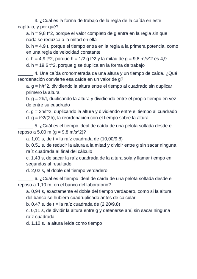 Free Fall & Gravity Spanish Unit Test sample page