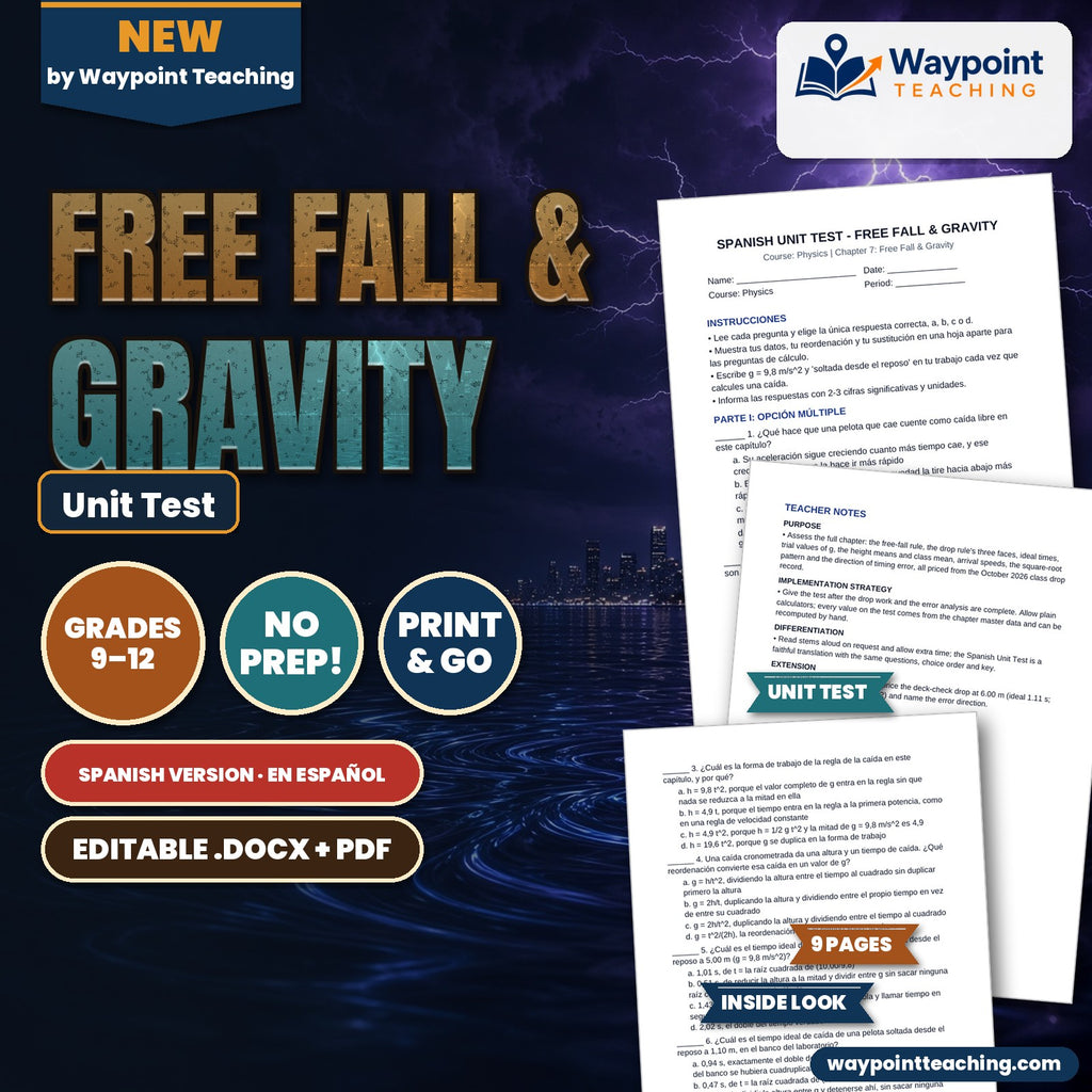 Free Fall & Gravity Spanish Unit Test cover