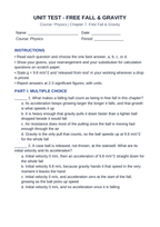 Free Fall & Gravity Unit Test sample page