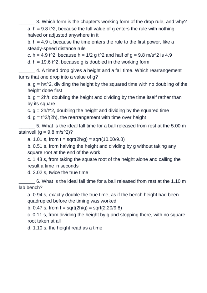Free Fall & Gravity Unit Test sample page