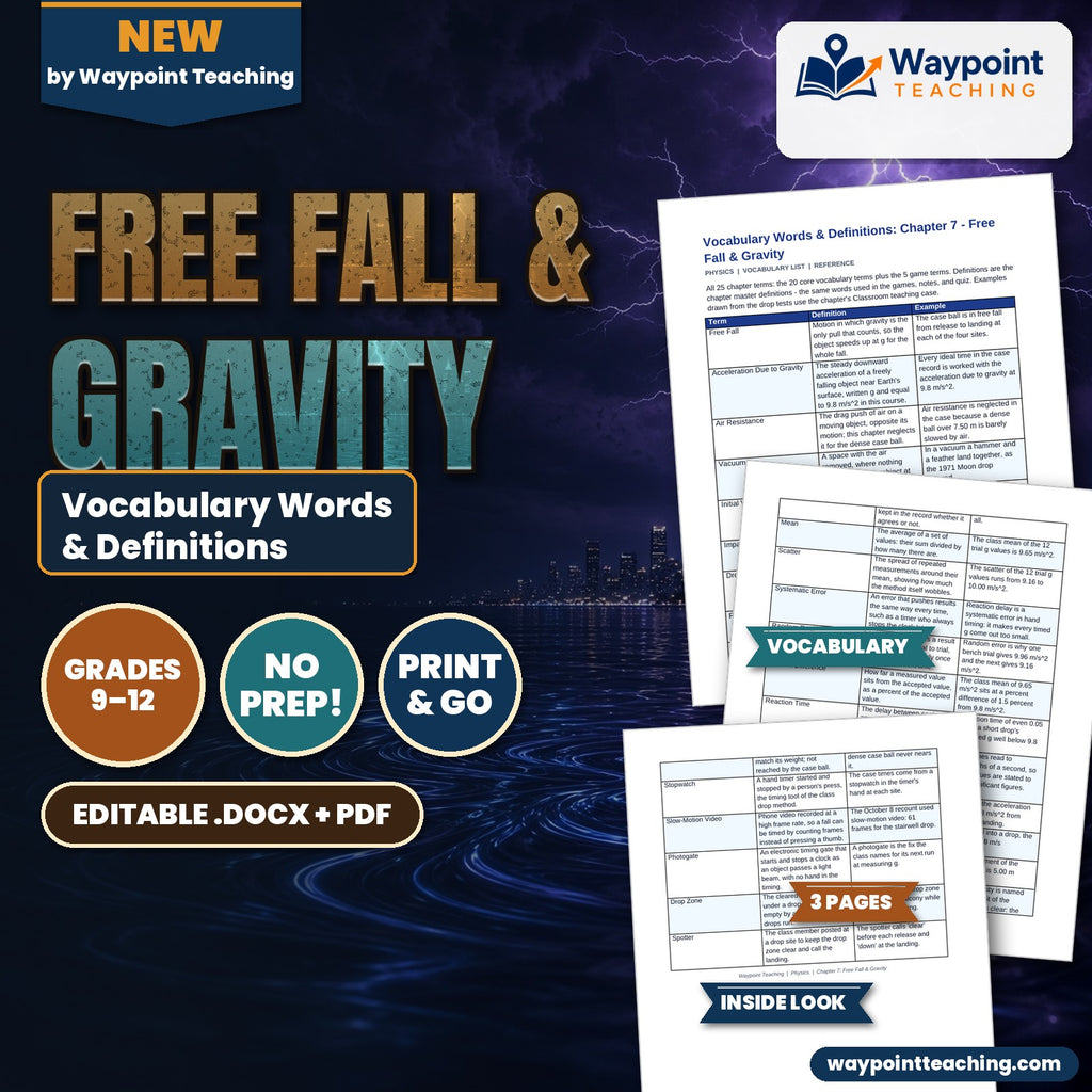 Free Fall & Gravity Vocabulary Words & Definitions cover