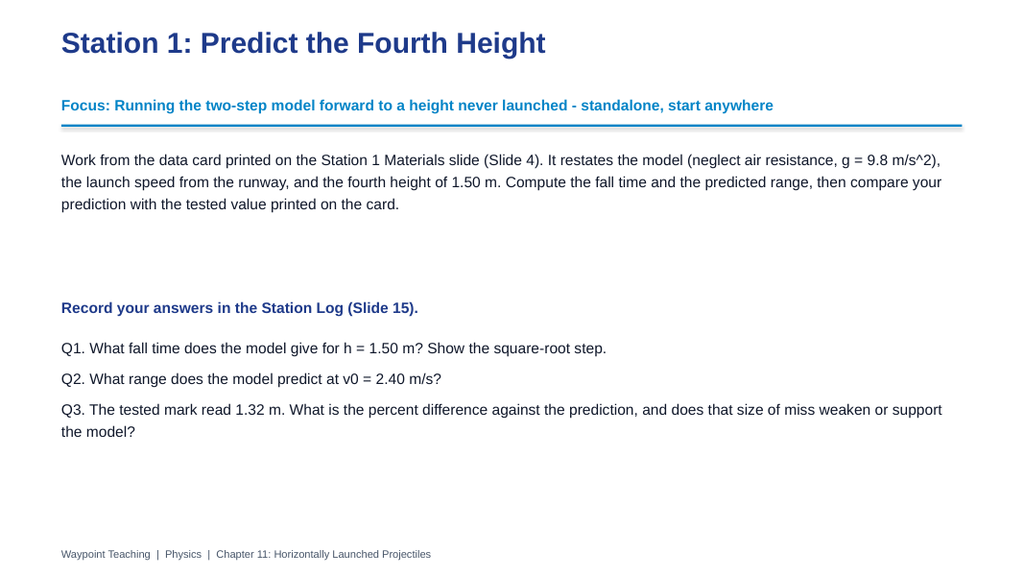 Horizontally Launched Projectiles Differentiation Stations sample page