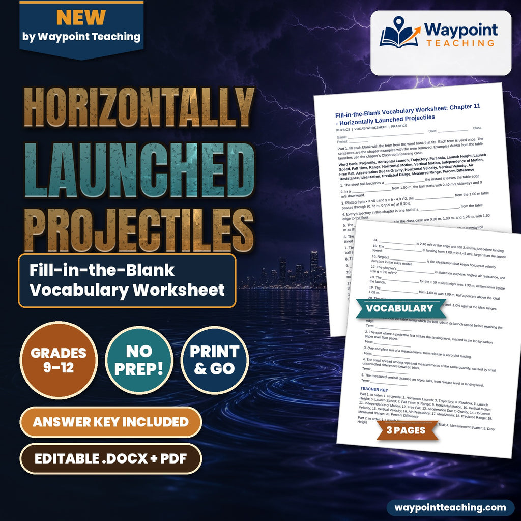 Horizontally Launched Projectiles Fill-in-the-Blank Vocabulary Worksheet cover