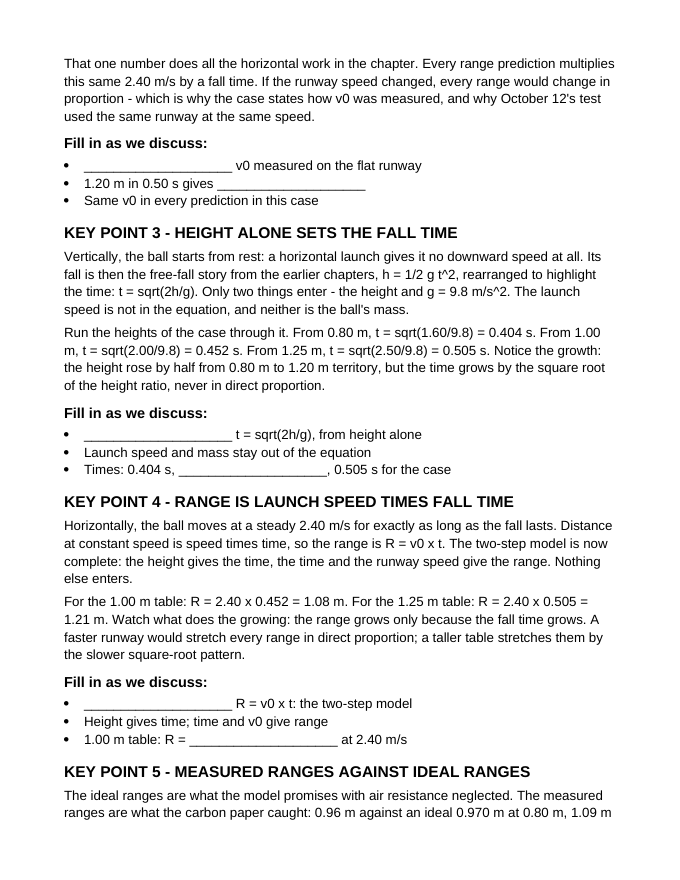 Horizontally Launched Projectiles Guided Notes sample page