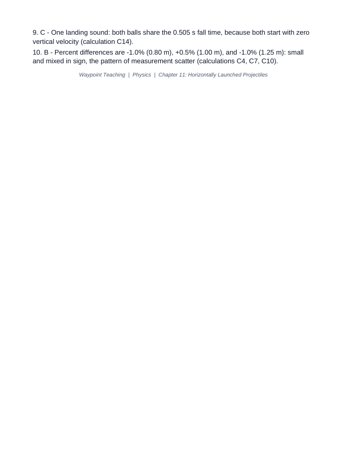 Horizontally Launched Projectiles Lesson Quiz sample page