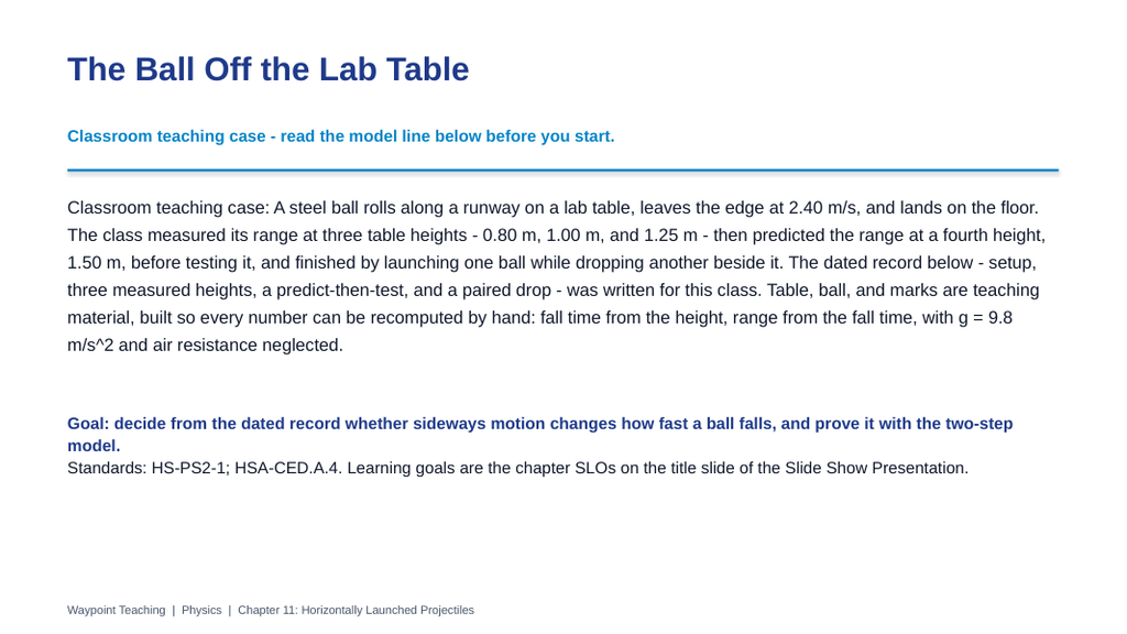 Horizontally Launched Projectiles Phenomena-Based Lesson: The Ball Off the Lab Table Presentation sample page