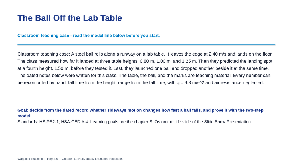 Horizontally Launched Projectiles Scaffolded Phenomena-Based Lesson: The Ball Off the Lab Table Presentation sample page