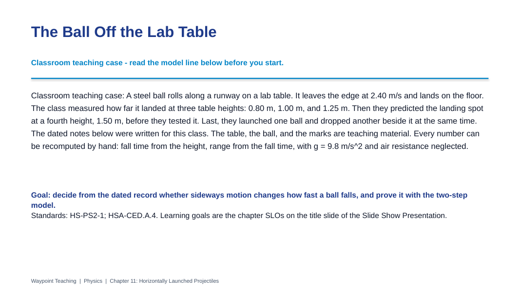 Horizontally Launched Projectiles Scaffolded Phenomena-Based Lesson: The Ball Off the Lab Table Presentation sample page