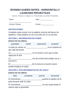 Horizontally Launched Projectiles Spanish Guided Notes sample page
