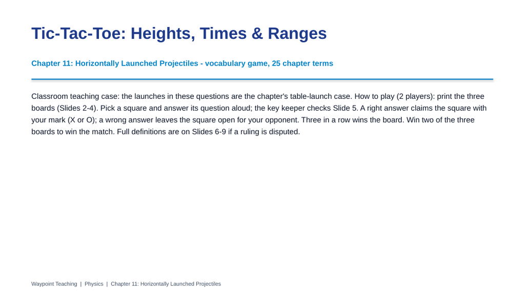 Horizontally Launched Projectiles Tic-Tac-Toe Review Game sample page