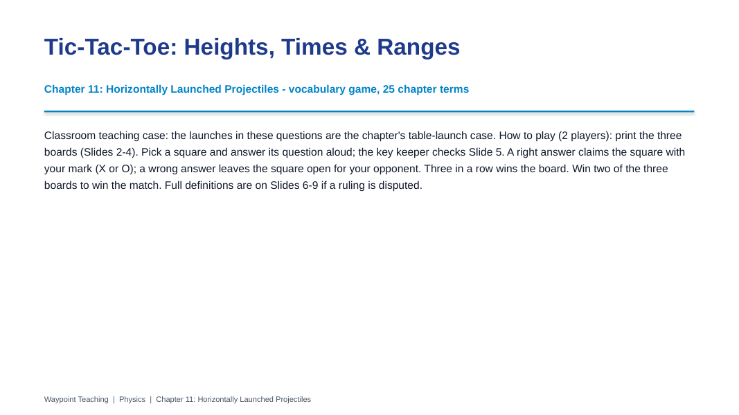 Horizontally Launched Projectiles Tic-Tac-Toe Review Game sample page