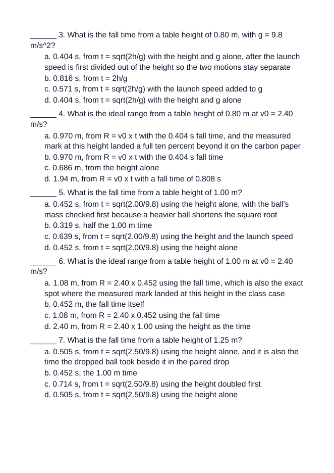 Horizontally Launched Projectiles Unit Test sample page