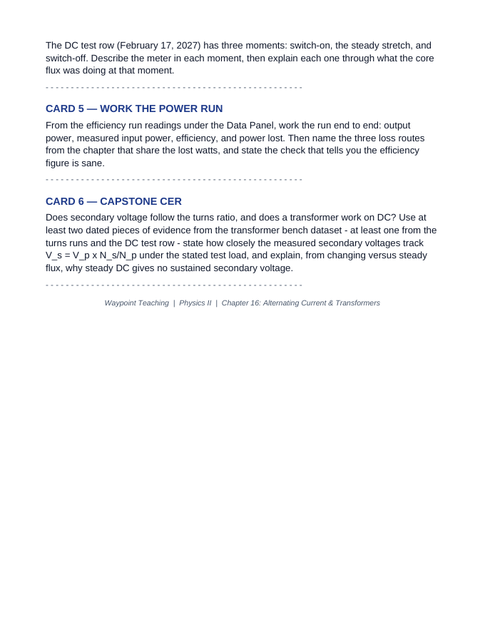 Alternating Current & Transformers CER Task Cards sample page