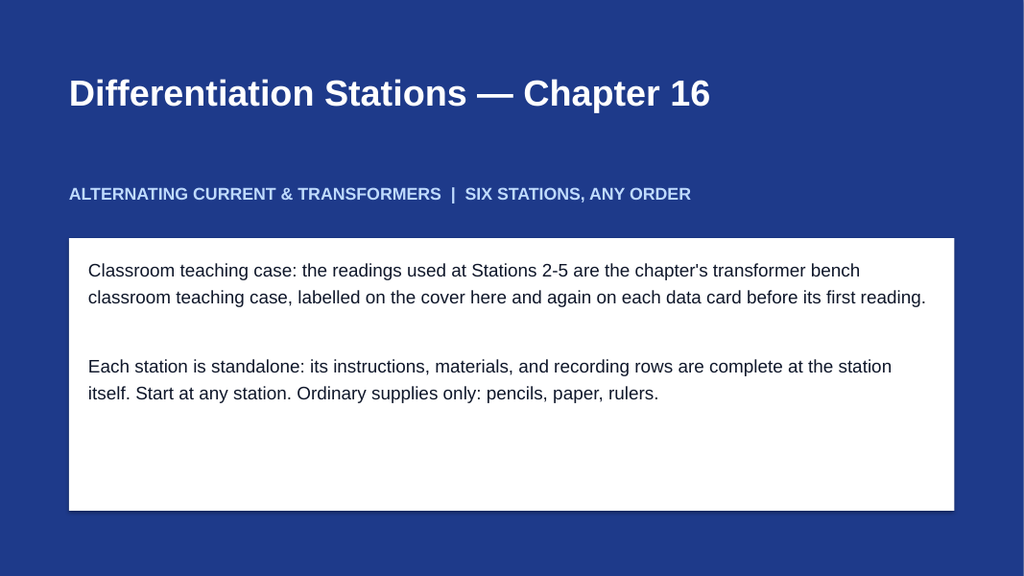 Alternating Current & Transformers Differentiation Stations sample page