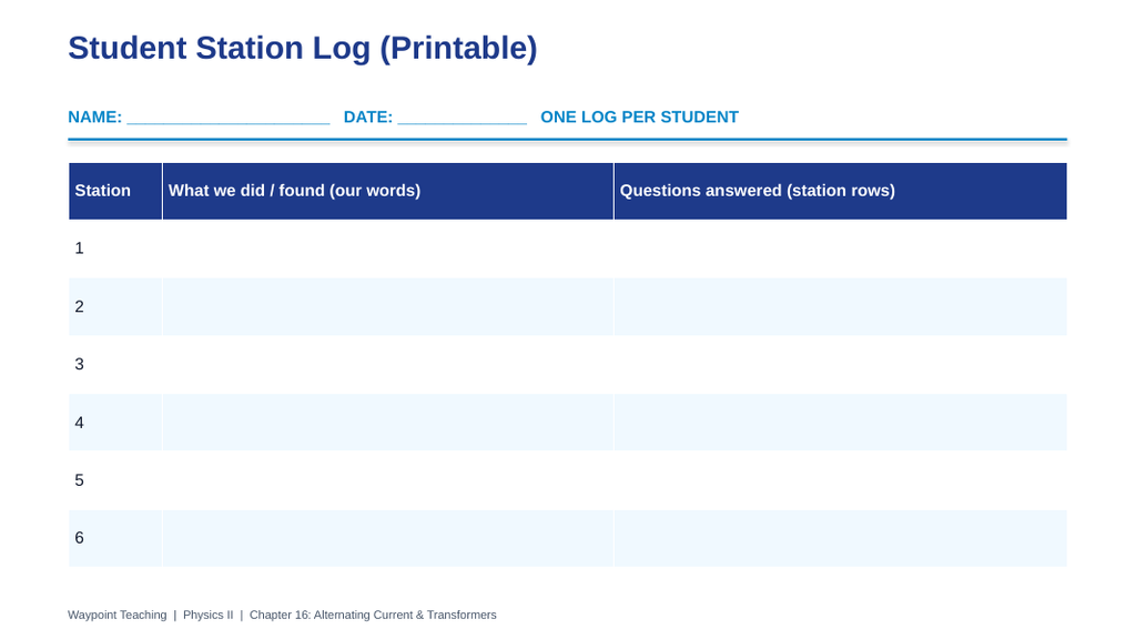 Alternating Current & Transformers Differentiation Stations sample page
