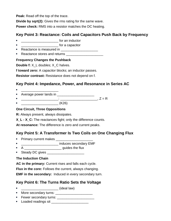 Alternating Current & Transformers Guided Notes sample page