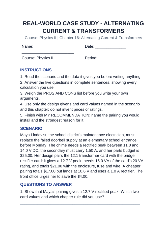 Alternating Current & Transformers Real-World Case Study sample page
