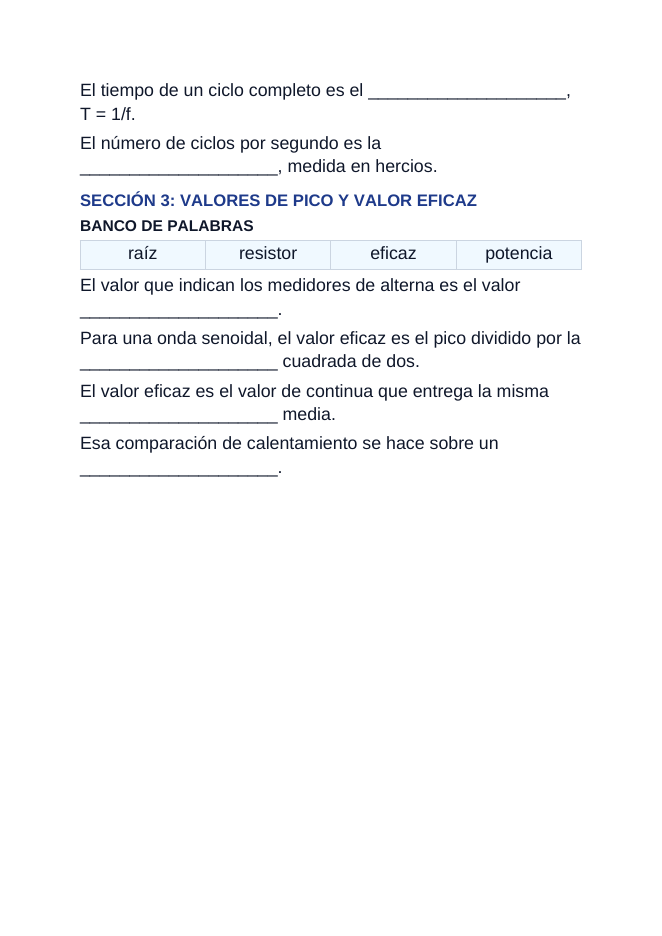 Alternating Current & Transformers Spanish Guided Notes sample page