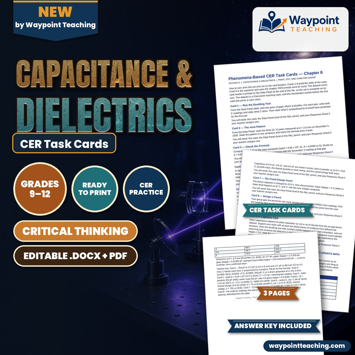 Capacitance & Dielectrics CER Task Cards cover
