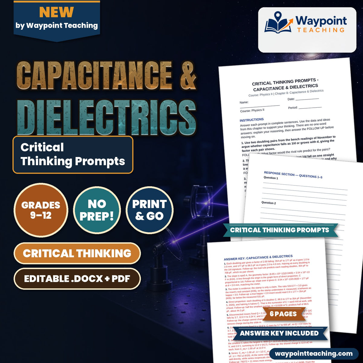 Capacitance & Dielectrics Critical Thinking Prompts cover